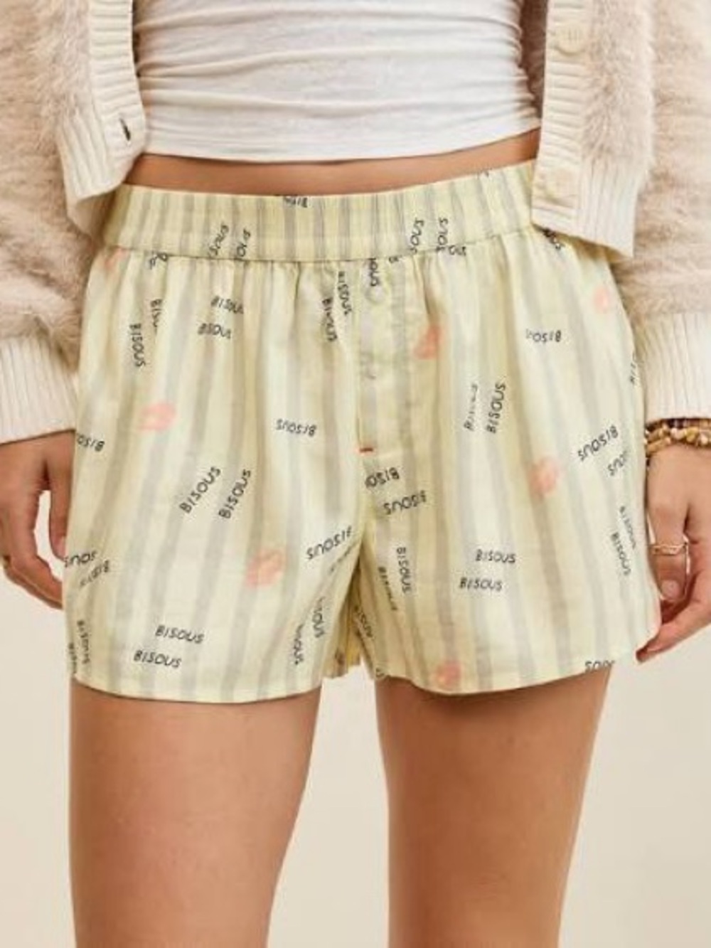 Aerie Light Yellow Striped Boxer Shorts Size Large, NWT